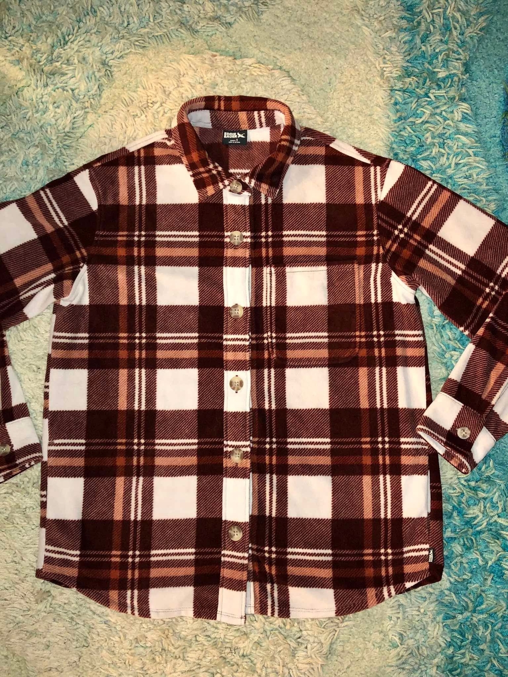 Eddie Bauer Women's Brown Plaid Microfleece Button-Up Shirt Jacket S